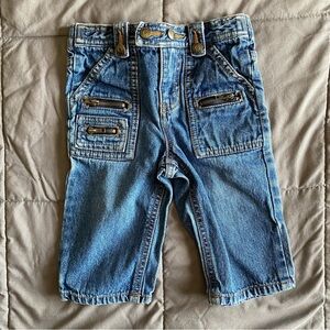 VTG Guess Baby Boy 6/9 Mo Denim Blue Jeans Zipper Pockets Snap Y2K 100% Cotton